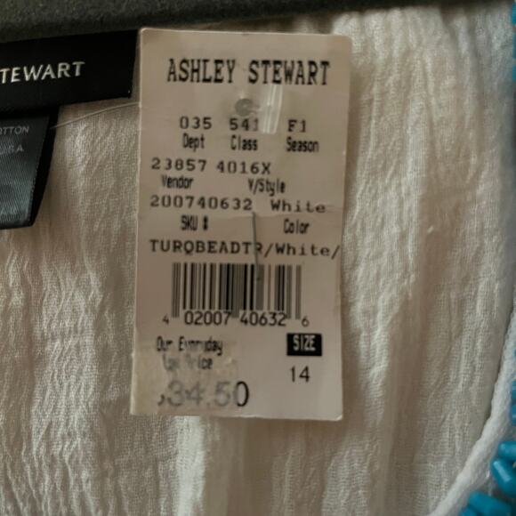 Ashley Stewart 100% Cotton Tank Tunic Top Heavily Beaded Neckline Boho - Picture 6 of 7